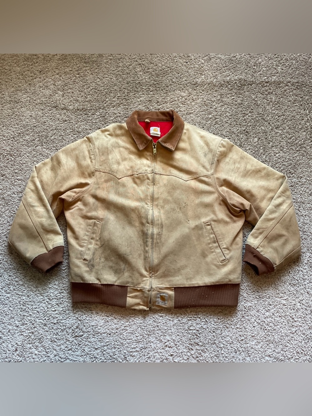 Vintage Carhartt J13 BRN Santa Fe Men's Red Quilt Lined Work Jacket SIze XL USA
